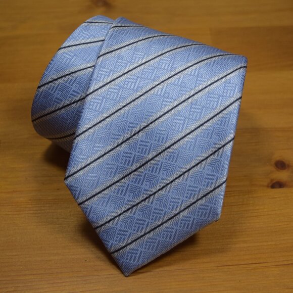 $450 Brioni Baby Blue White Regimental Geometric Silk Tie Handmade in Italy - Picture 2 of 16